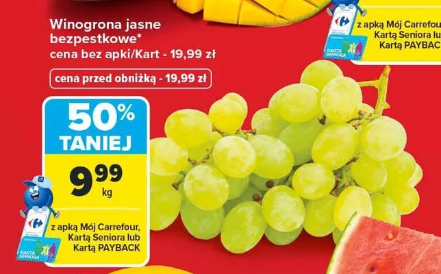 Winogrona jasne bezpestkowe promocja w Carrefour Market