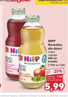Herbatka z sokiem dla dzieci HiPP melisa i jabłko promocja w Kaufland
