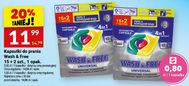 Kapsułki do prania Wash & Free 15 + 2 szt., 1 opak. promocja w Twój Market