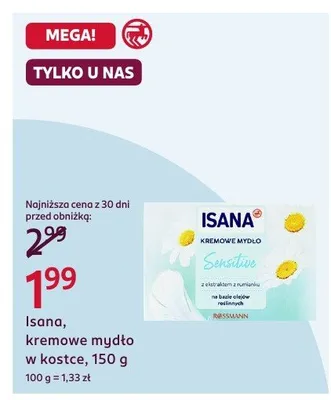 Isana kremowe mydło w kostce Sensitive promocja w Rossmann