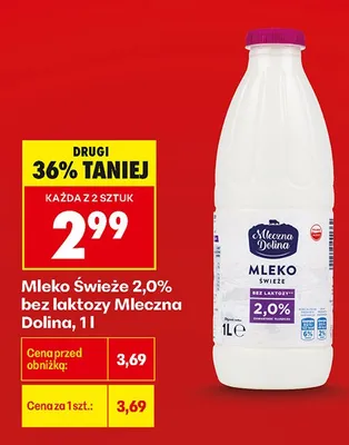 Mleko świeże 2,0% bez laktozy Mleczna Dolina promocja w Biedronka
