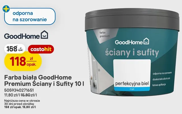 Farba biała GoodHome Premium Ściany i Sufity promocja w Castorama