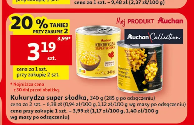 Kukurydza super słodka Auchan promocja w Auchan