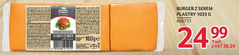 Burger z serem plastry Hochland 1033g promocja w Selgros