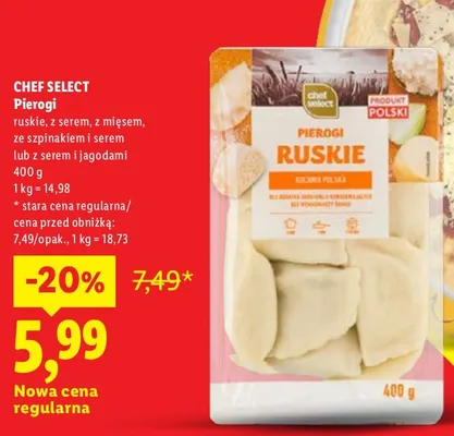 Pierogi ze szpinakiem i serem Chef Select promocja w Lidl