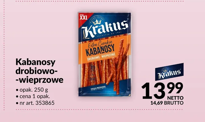 Kabanosy drobiowo-wieprzowe Krakus promocja w Makro