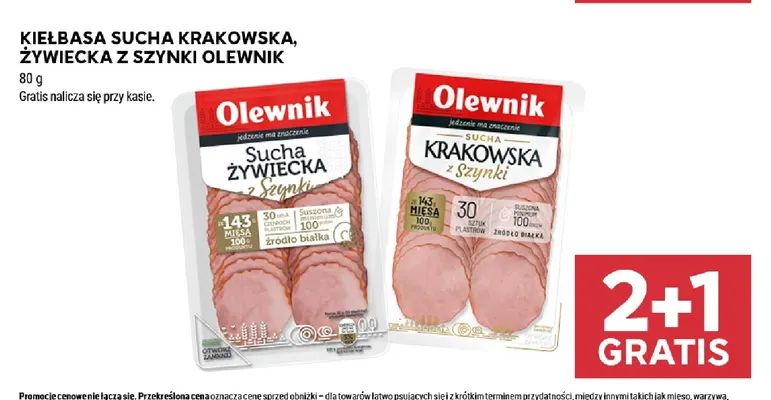 Kiełbasa sucha krakowska z szynki Olewnik promocja w Stokrotka