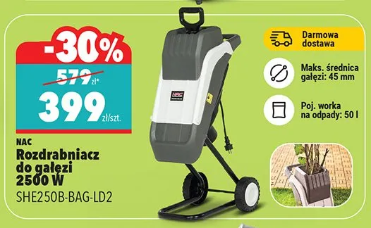 Rozdrabniacz do gałęzi 2500 W SHE250B-BAG-LD2 promocja w Biedronka