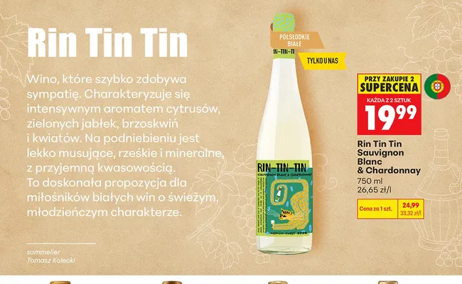 Wino białe Rin Tin Tin Sauvignon Blanc & Chardonnay promocja w Biedronka