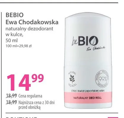 Naturalny dezodorant w kulce BEBIO Ewa Chodakowska promocja w Hebe