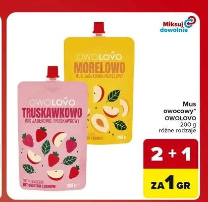 Mus owocowy jabłkowo-morelowy Owolovo promocja w Carrefour Market