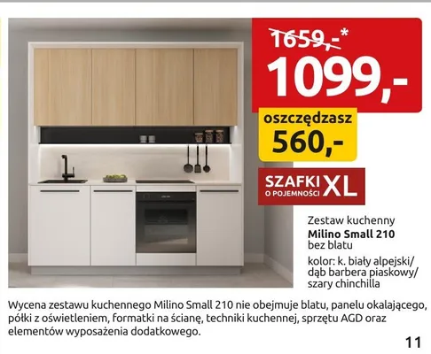 Zestaw kuchenny Milino Small 210 bez blatu kolor: k. biały alpejski/dąb barbera piaskowy/szary chinchilla promocja w Black Red White