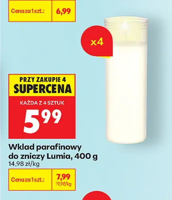 Wkład parafinowy do zniczy Lumia promocja w Biedronka