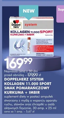 Suplement diety Kollagen 11,000 Sport smak pomarańczowy kurkuma + imbir Doppelherz System promocja w Super-Pharm