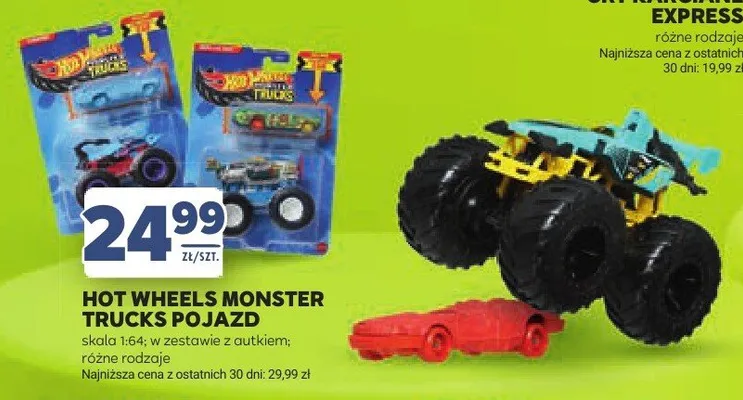 Pojazd Hot Wheels Monster Trucks skala 1:64 w zestawie z autkiem promocja w Stokrotka