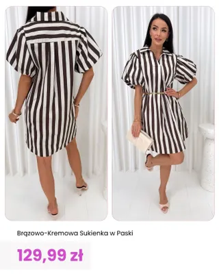Sukienka damska brązowo-kremowa w paski ModnaKiecka promocja w Modna Kiecka