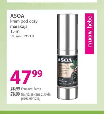 Krem pod oczy marakuja Asoa promocja w Hebe