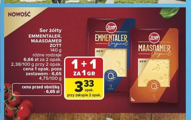 Ser żółty Emmentaler Zott promocja w Carrefour