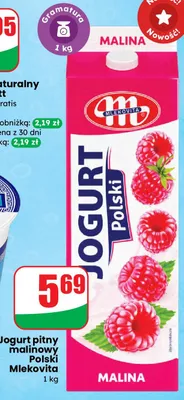 Jogurt pitny malinowy Polski Mlekovita promocja w Dino