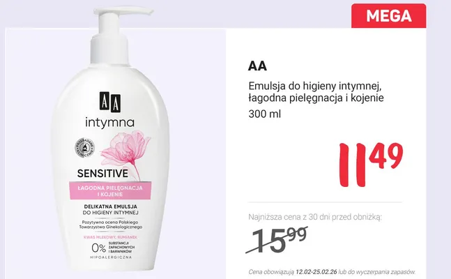 Emulsja do higieny intymnej, łagodna pielęgnacja i kojenie promocja w Rossmann