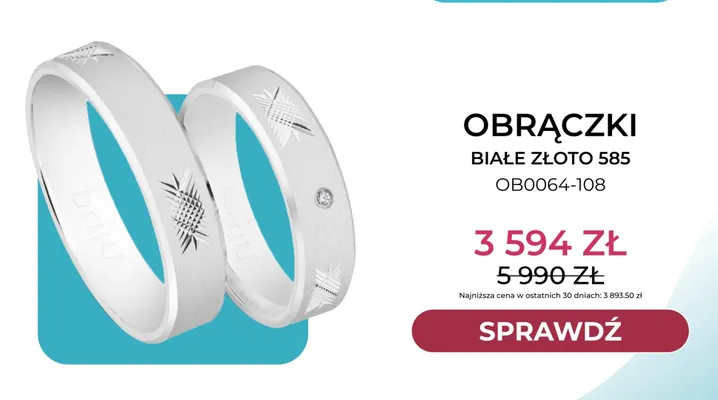 Obrączki białe złoto 585 OB0064-108 Briju promocja w Briju