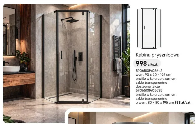 Kabina prysznicowa Diamond Plus czarna 80x80x195 cm promocja w Castorama