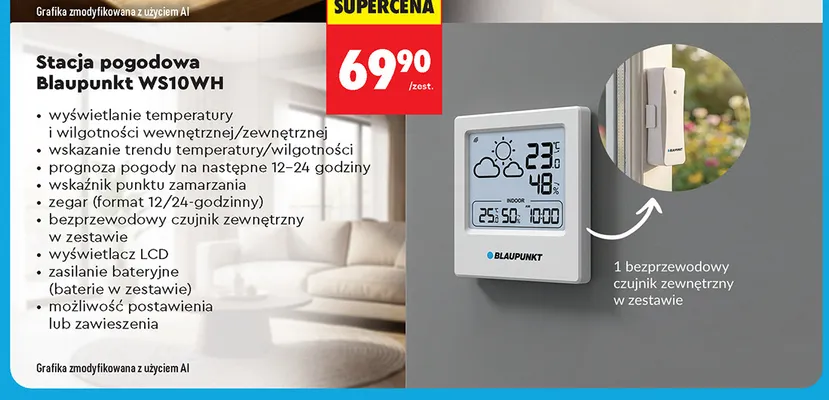 Stacja pogodowa Blaupunkt WS10WH promocja w Biedronka