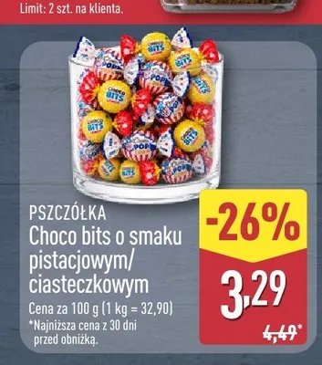 Cukierki Pszczółka Choco bits o smaku pistacjowym promocja w Aldi