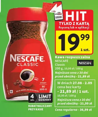Kawa rozpuszczalna NESCAFÉ Classic promocja w Intermarche