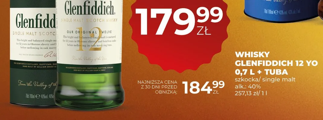 Whisky Glenfiddich 12 YO szkocka/single malt promocja w Duży Ben
