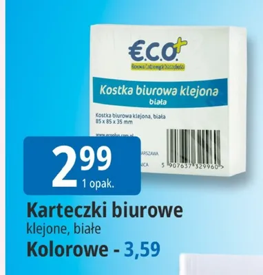 Karteczki biurowe klejone kolorowe Eco+ promocja w Leclerc