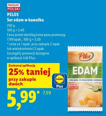 Ser edam w kawałku Pilos promocja w Lidl