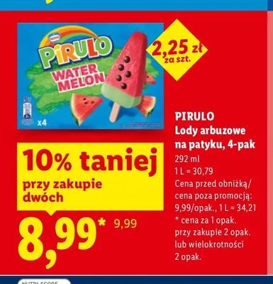Lody arbuzowe na patyku Pirulo 4-pak promocja w Lidl