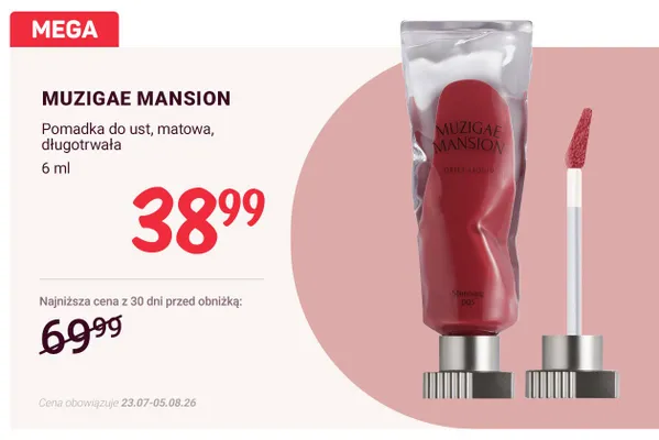 Pomadka do ust matowa długotrwała Muzigae Mansion promocja w Rossmann