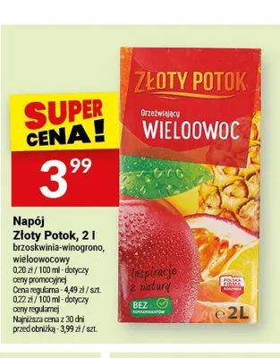Napój Złoty Potok brzoskwinia-winogrono promocja w Twój Market