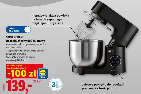 Robot kuchenny Silvercrest 600W czarny promocja w Lidl