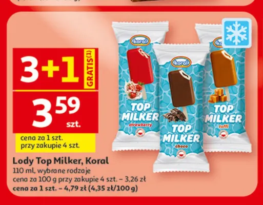 Lody Top Milker truskawkowe Koral promocja w Auchan