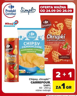 Chipsy ziemniaczane karbowane o smaku fromage Carrefour Classic promocja w Carrefour Market
