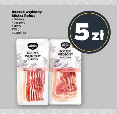 Boczek wędzony surowy w plastrach Mistrz Rohus promocja w Netto