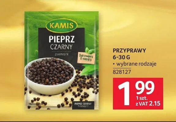 Pieprz czarny ziarnisty Kamis promocja w Selgros