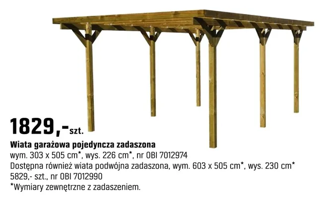 Wiata garażowa pojedyncza zadaszona promocja w OBI