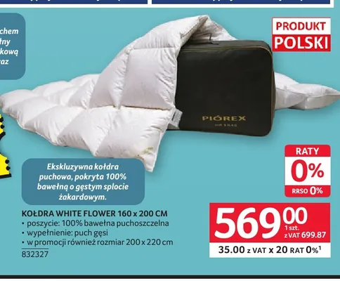 Kołdra White Flower Piórex 160x200 cm promocja w Selgros