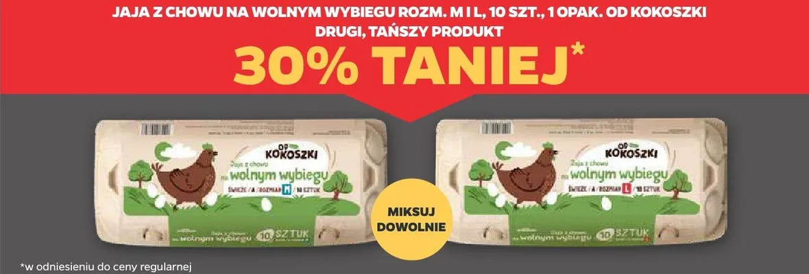 Jaja z chowu na wolnym wybiegu rozm. L od Kokoszki promocja w Netto