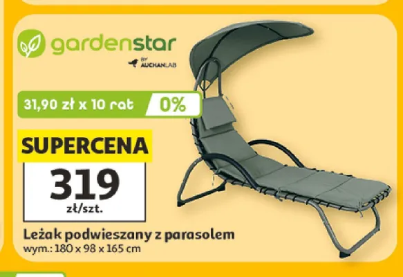 Leżak podwieszany z parasolem Gardenstar promocja w Auchan