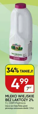 Mleko wiejskie bez laktozy 2% promocja w Chata Polska