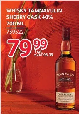 Whisky TAMNAVULIN SHERRY CASK 40% 700 ML promocja w Selgros