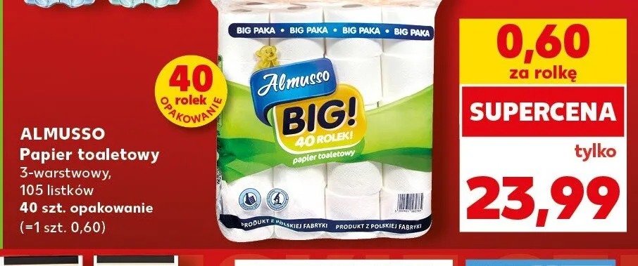Papier toaletowy ALMUSSO 3-warstwowy 105 listków promocja w Kaufland