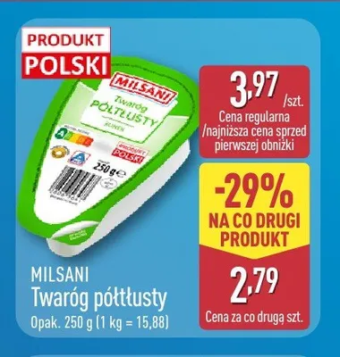 Twaróg półtłusty Milsani promocja w Aldi
