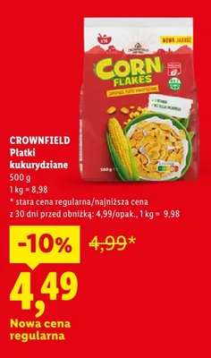 Płatki kukurydziane Crownfield promocja w Lidl