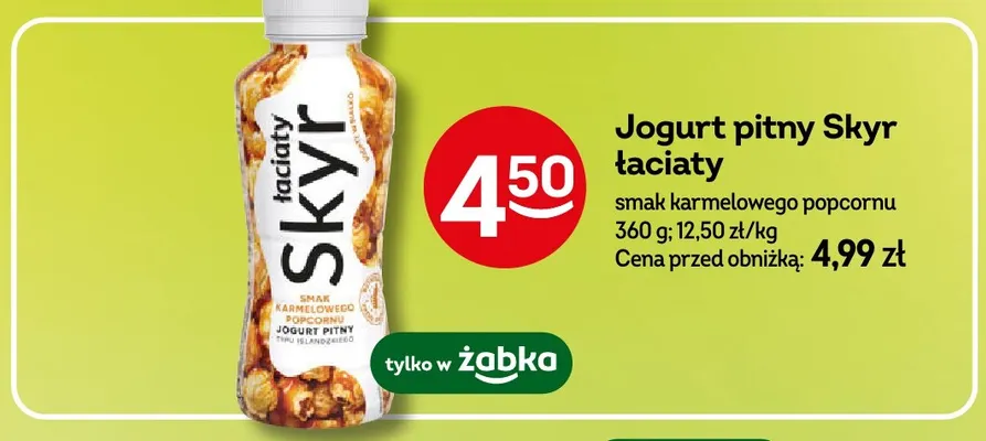 Jogurt pitny Skyr Łaciate smak karmelowego popcornu promocja w Żabka